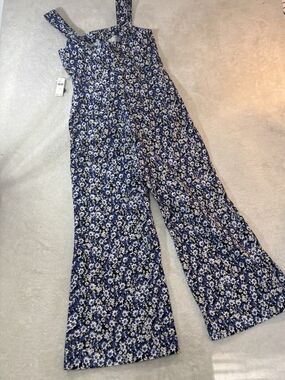 NEW ANTHROPOLOGIE x MAEVE Colette Jumpsuit Sz 12 NWT $188 Blue White Wide Leg